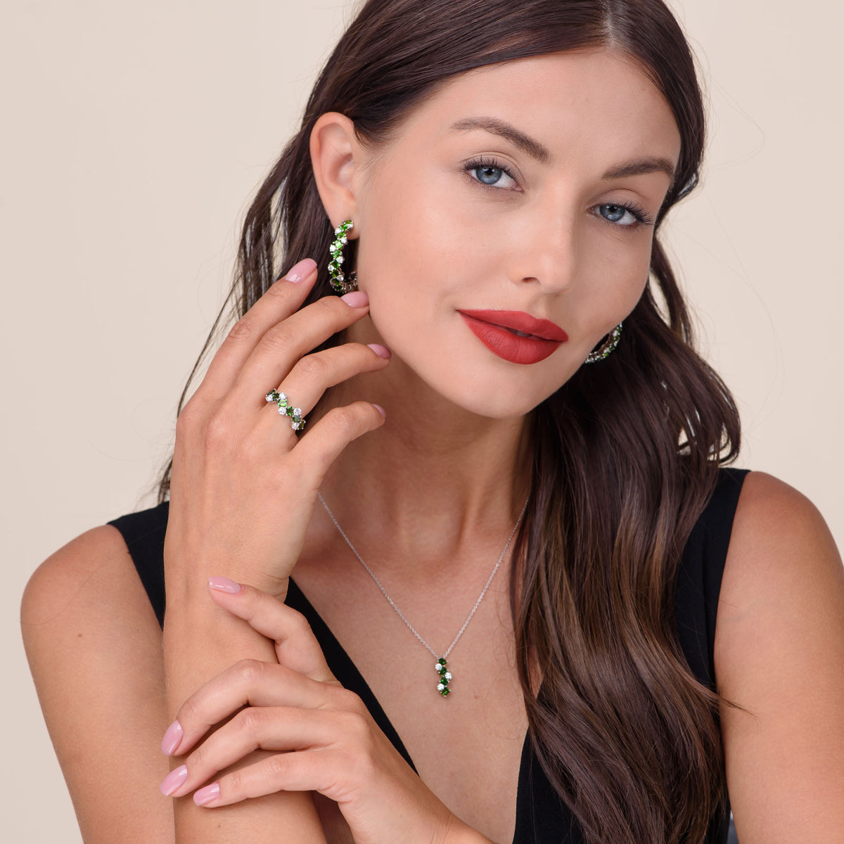 Green Tourmaline and Diamond Drop Pendant