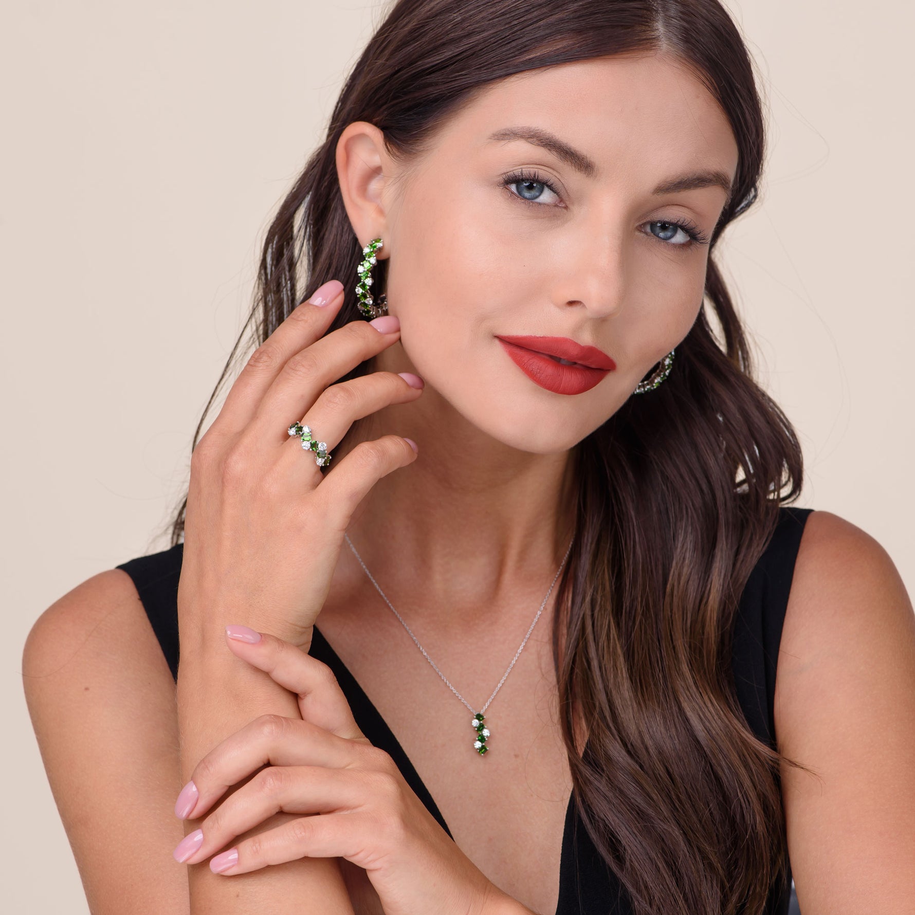 Green Tourmaline and Diamond Drop Pendant
