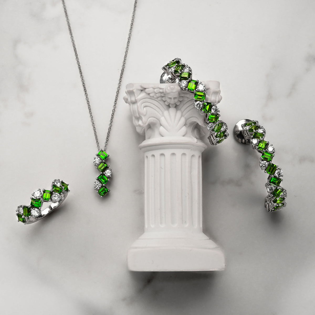 Green Tourmaline and Diamond Drop Pendant