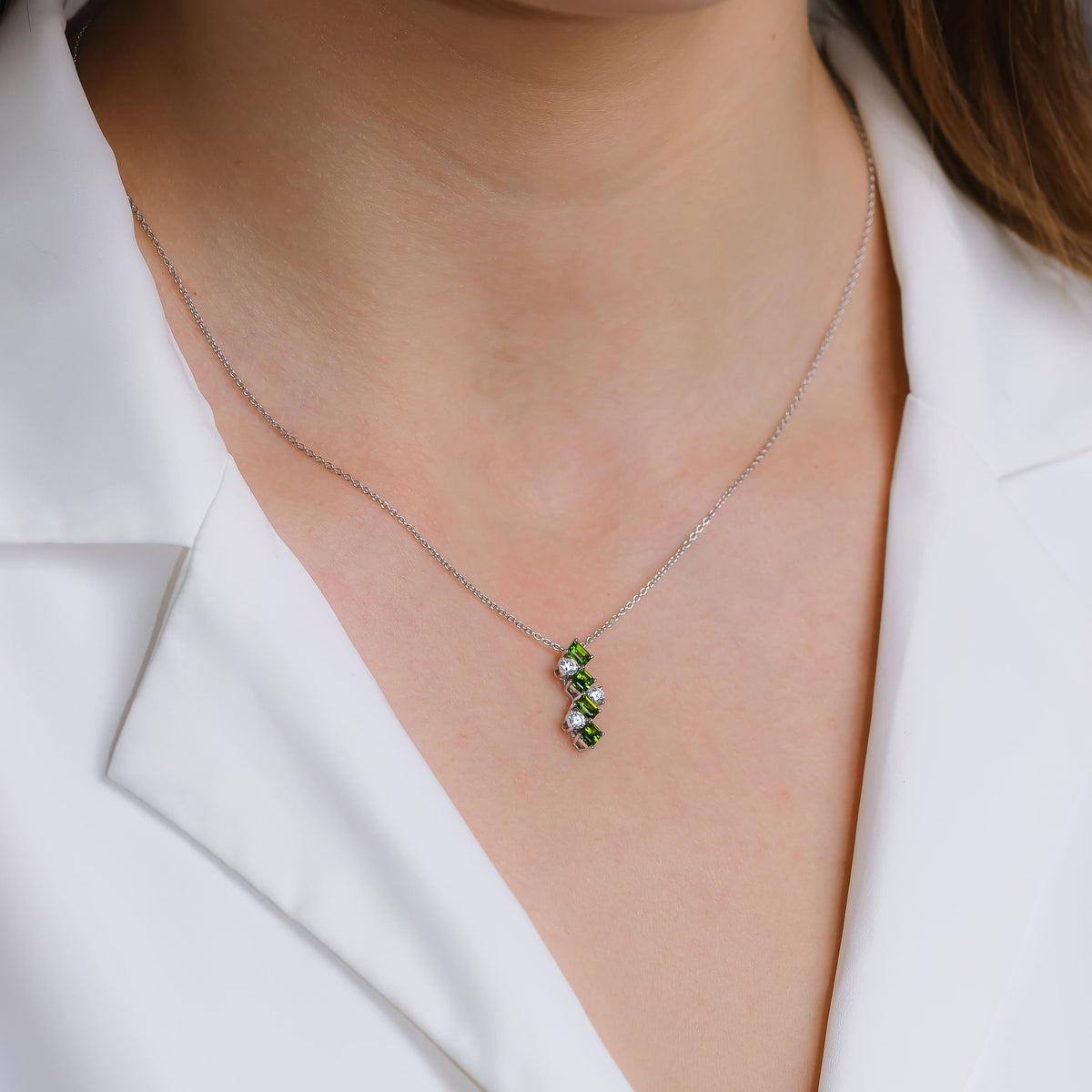 Green Tourmaline and Diamond Drop Pendant