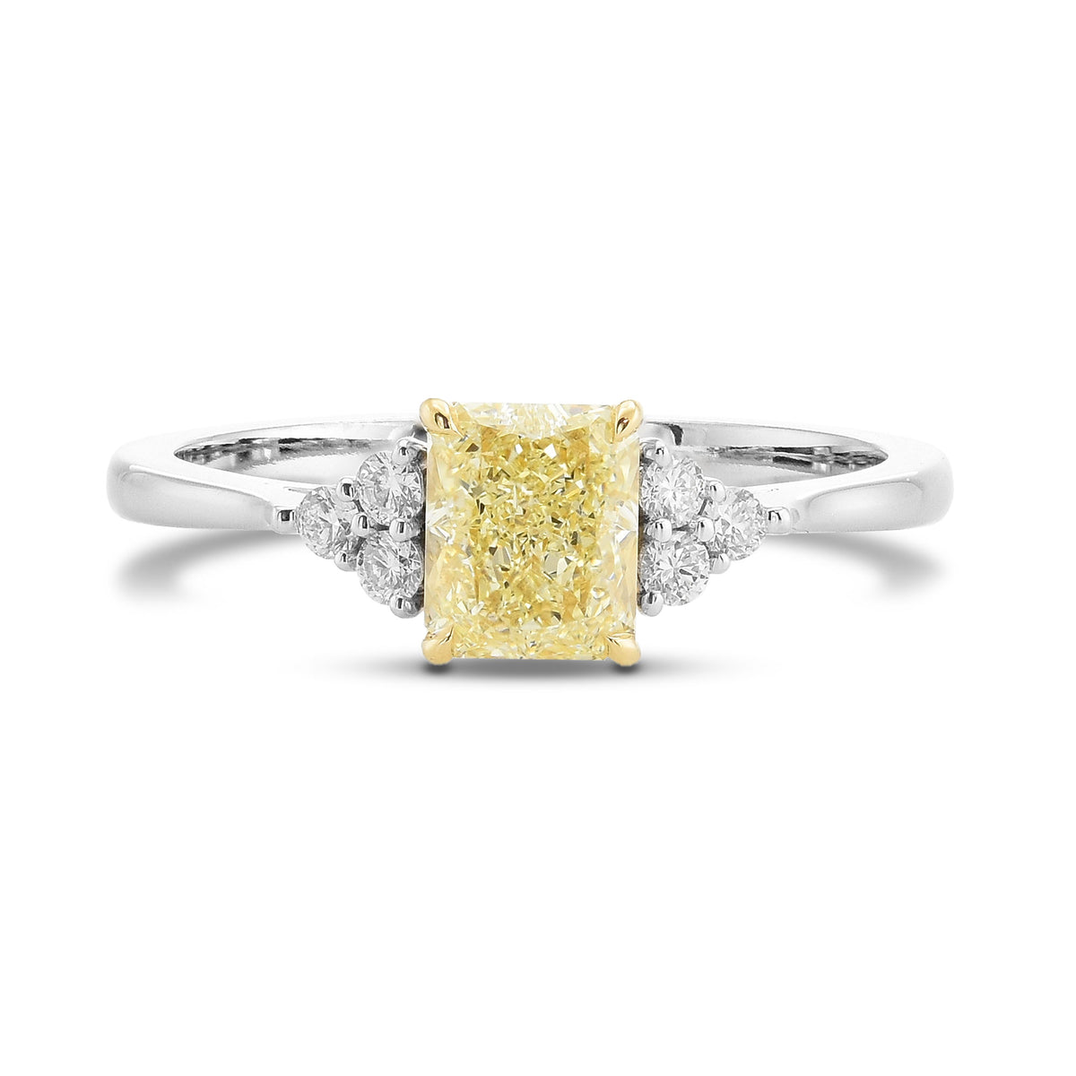 Light Yellow Radiant Side Stone Diamond Ring