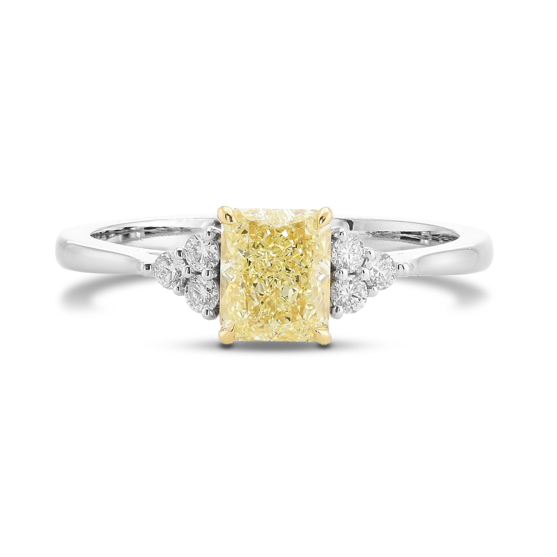 Light Yellow Radiant Side Stone Diamond Ring