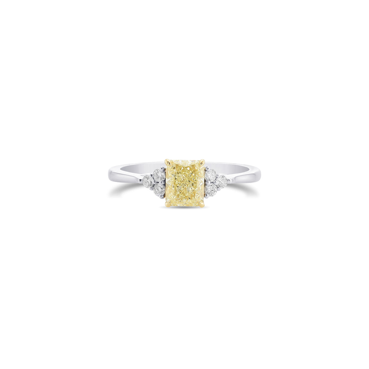 Light Yellow Radiant Side Stone Diamond Ring