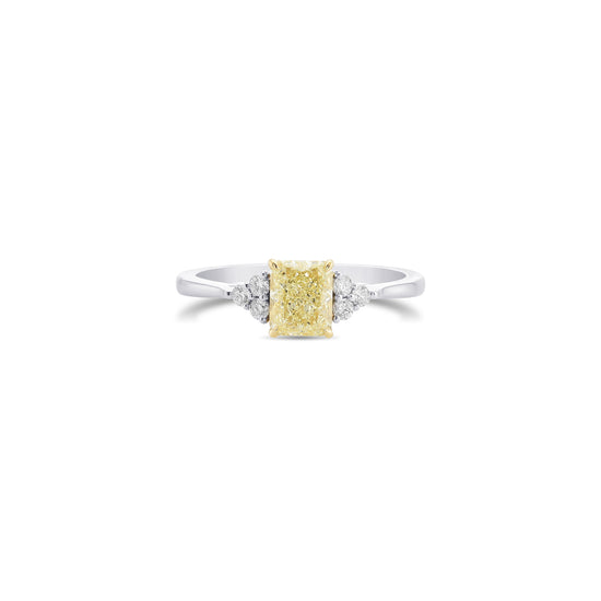 Light Yellow Radiant Side Stone Diamond Ring