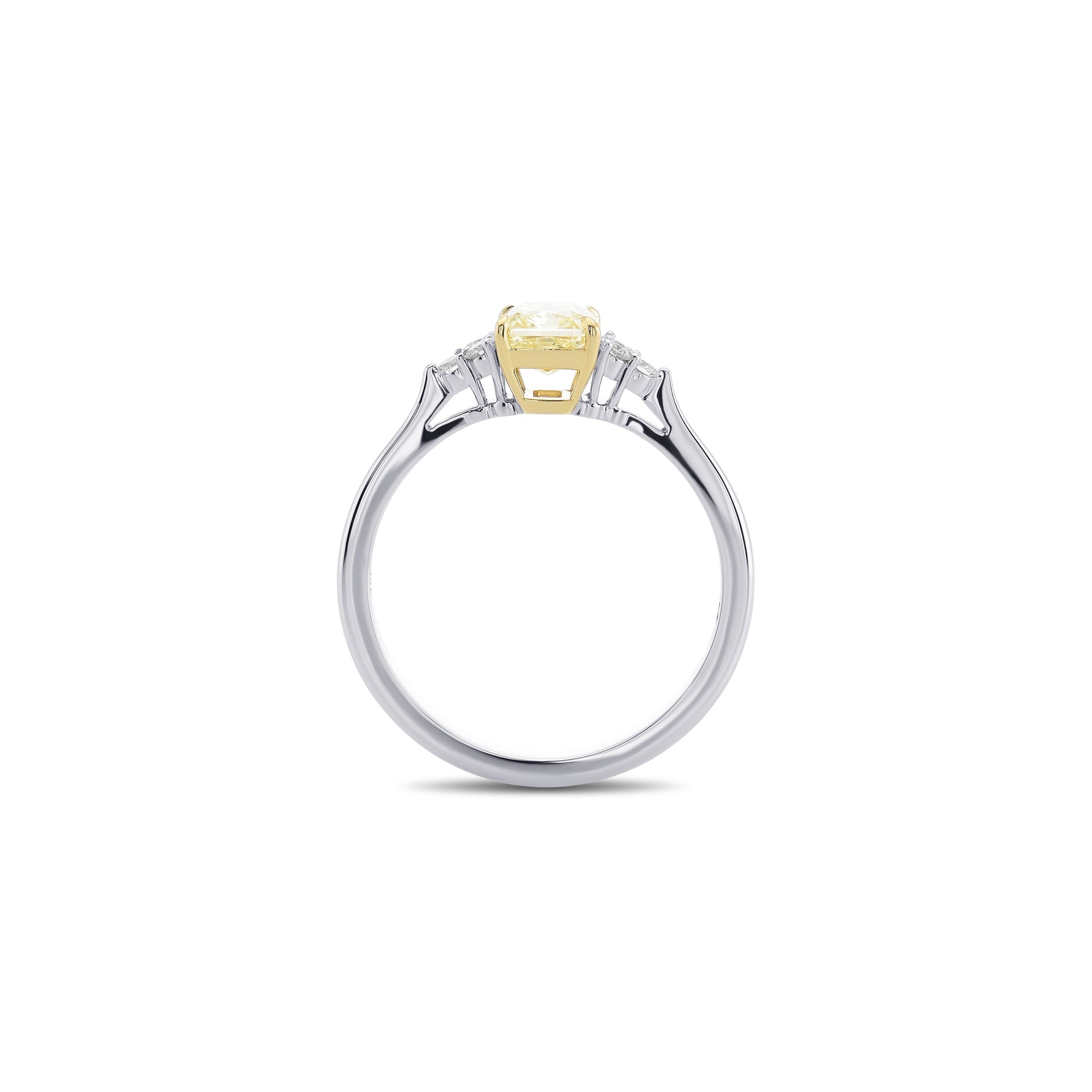 Light Yellow Radiant Side Stone Diamond Ring