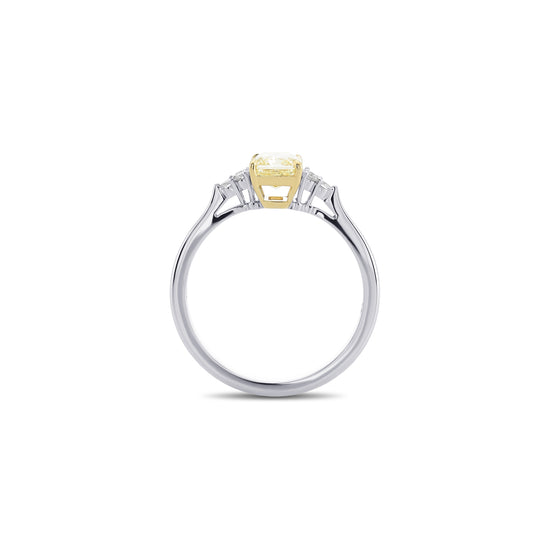 Light Yellow Radiant Side Stone Diamond Ring