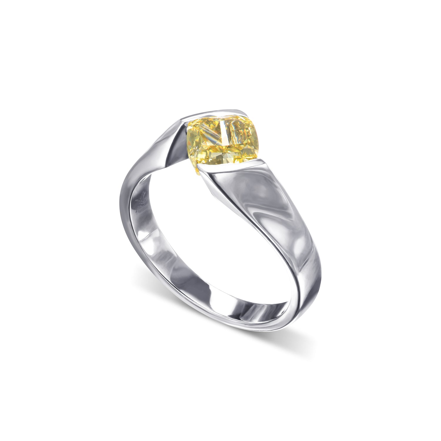 Fancy Deep Yellow Cushion Solitaire Diamond Ring