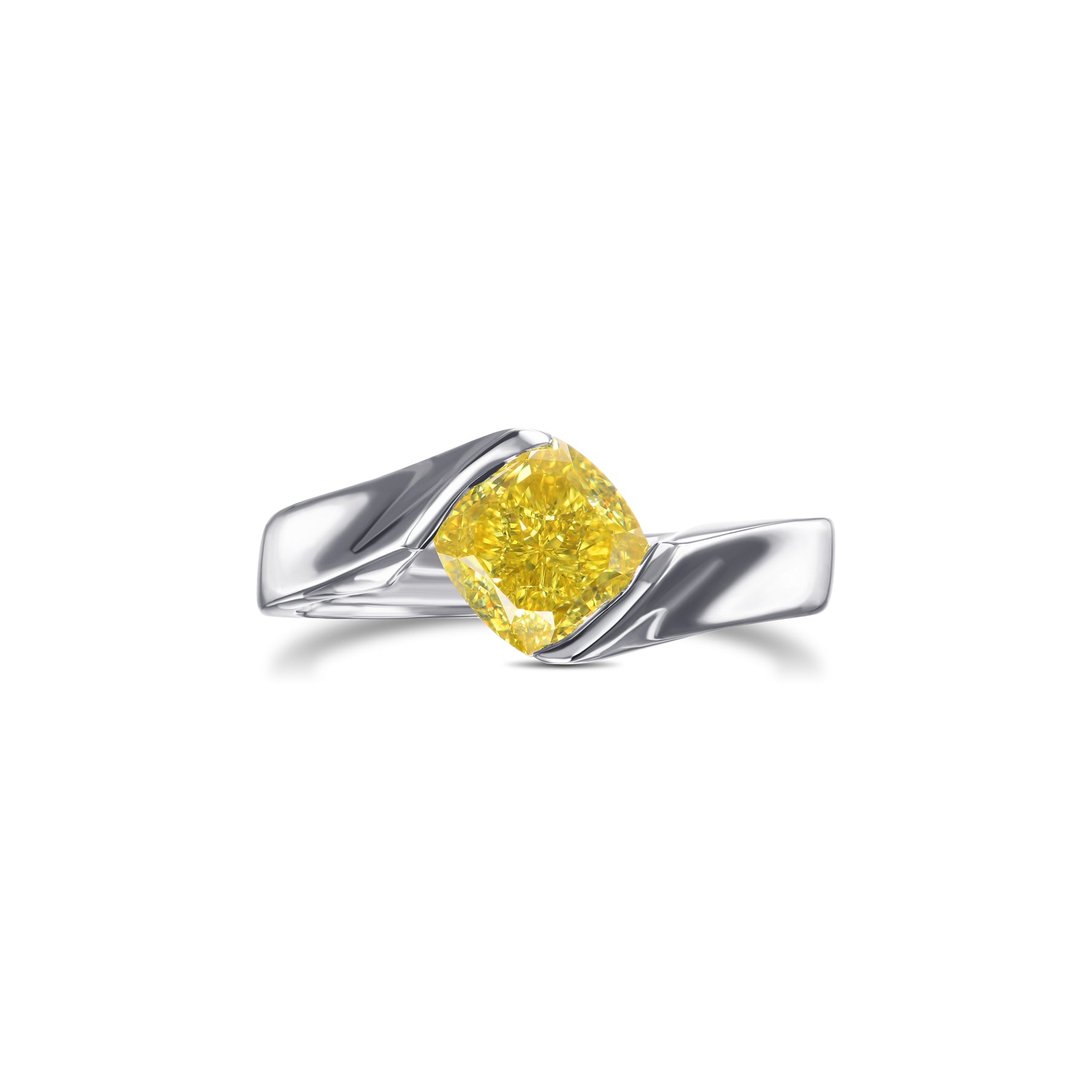 Fancy Deep Yellow Cushion Solitaire Diamond Ring