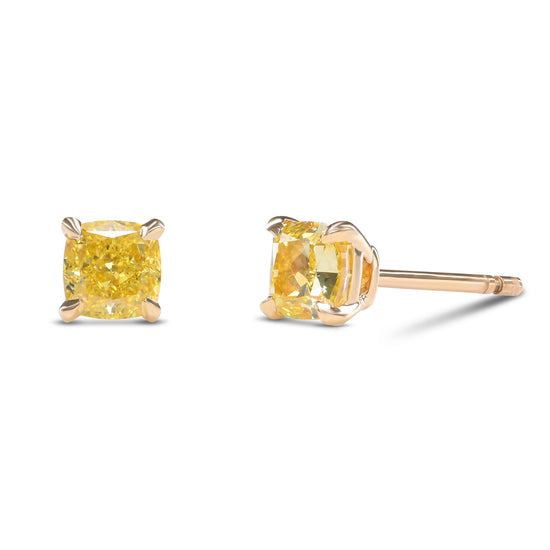 Fancy Intense Yellow Cushion Stud Earrings