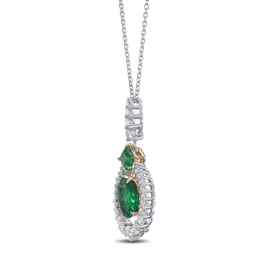 Oval Muzo Emerald and Diamond Halo Pendant