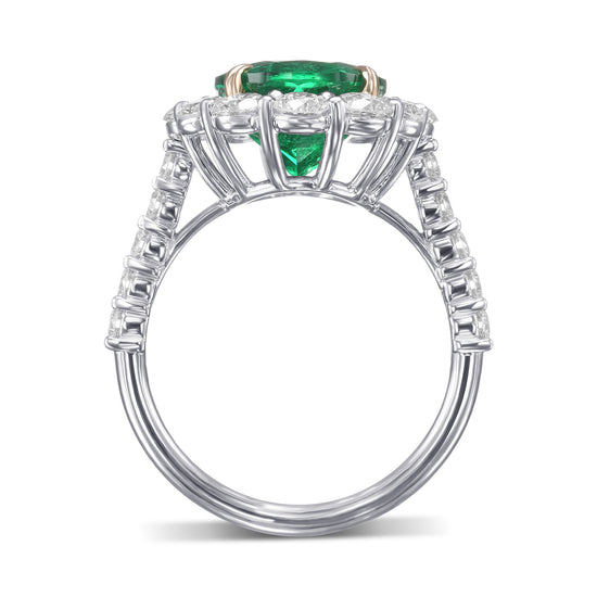 Oval Muzo Emerald and Diamond Halo Ring