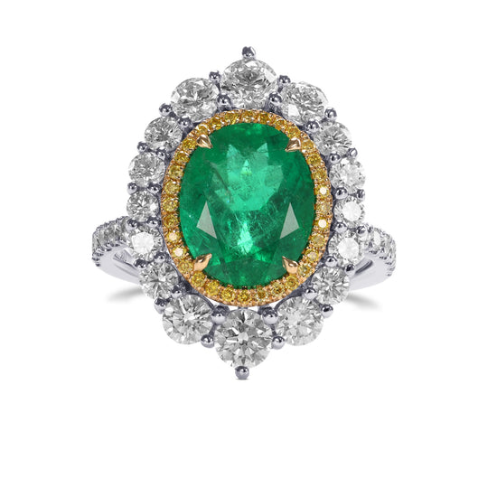 Oval Muzo Emerald and Diamond Double Halo Ring