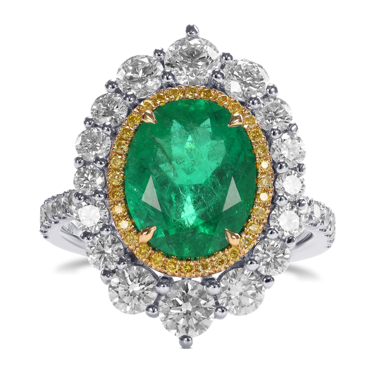 Oval Muzo Emerald and Diamond Double Halo Ring
