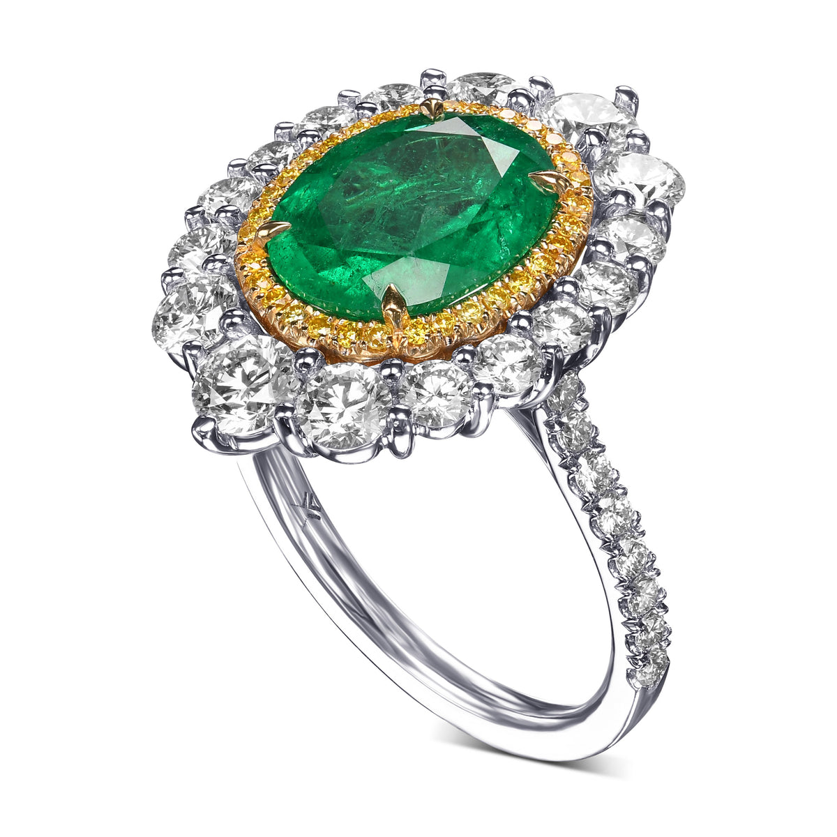 Oval Muzo Emerald and Diamond Double Halo Ring
