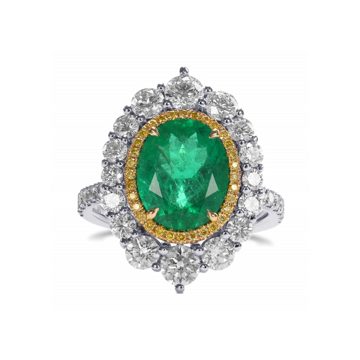 Oval Muzo Emerald and Diamond Double Halo Ring