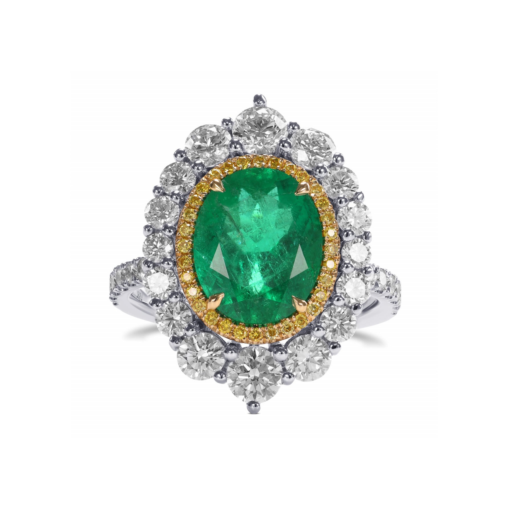 Oval Muzo Emerald and Diamond Double Halo Ring