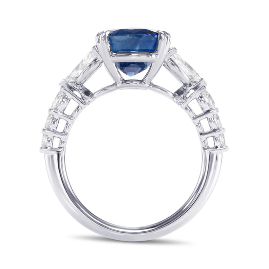Royal Blue Oval Sapphire and Diamond Side Stone Ring