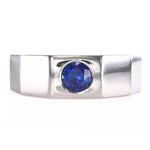 Round Sapphire Platinum Men's Ring