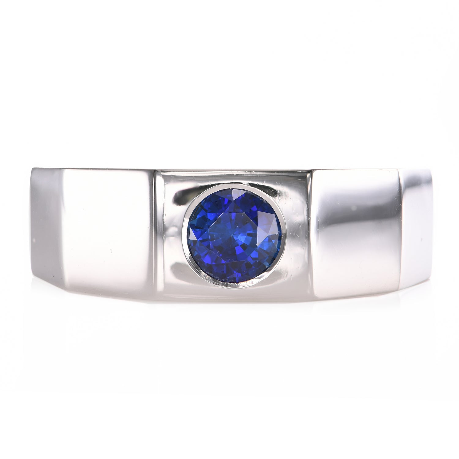 Round Sapphire Platinum Men's Ring