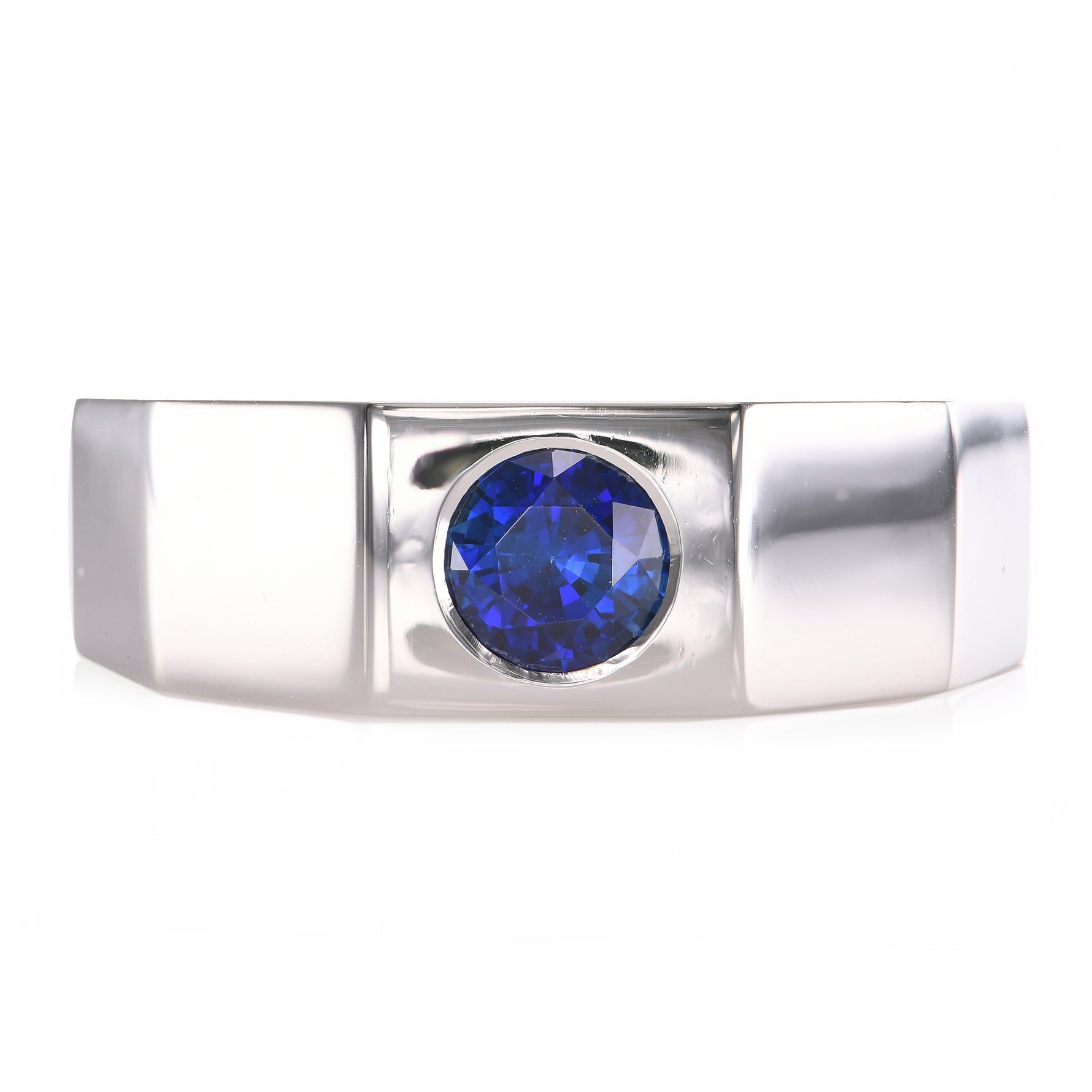 Round Sapphire Platinum Men's Ring