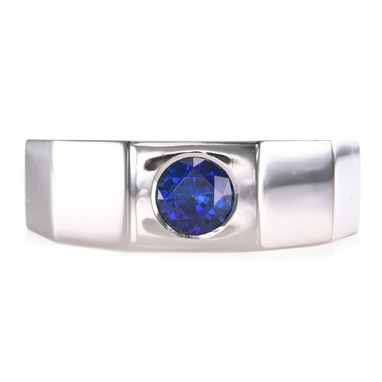 Round Sapphire Platinum Men's Ring