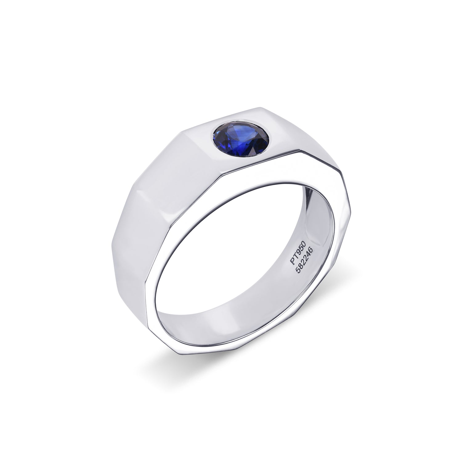 Round Sapphire Platinum Men's Ring