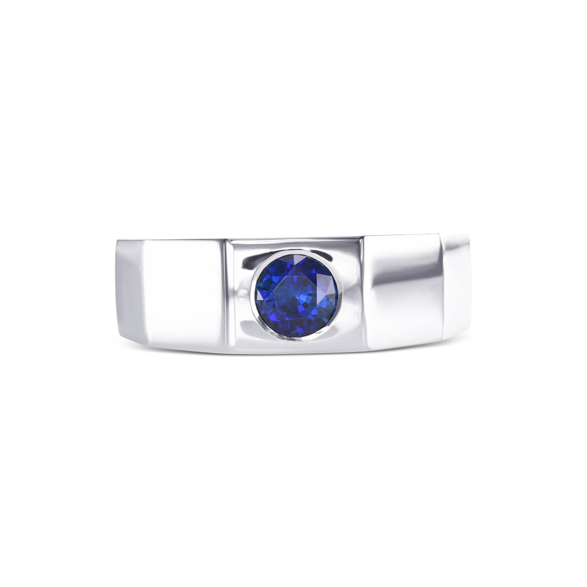 Round Sapphire Platinum Men's Ring