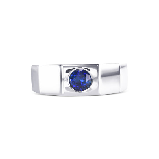 Round Sapphire Platinum Men's Ring