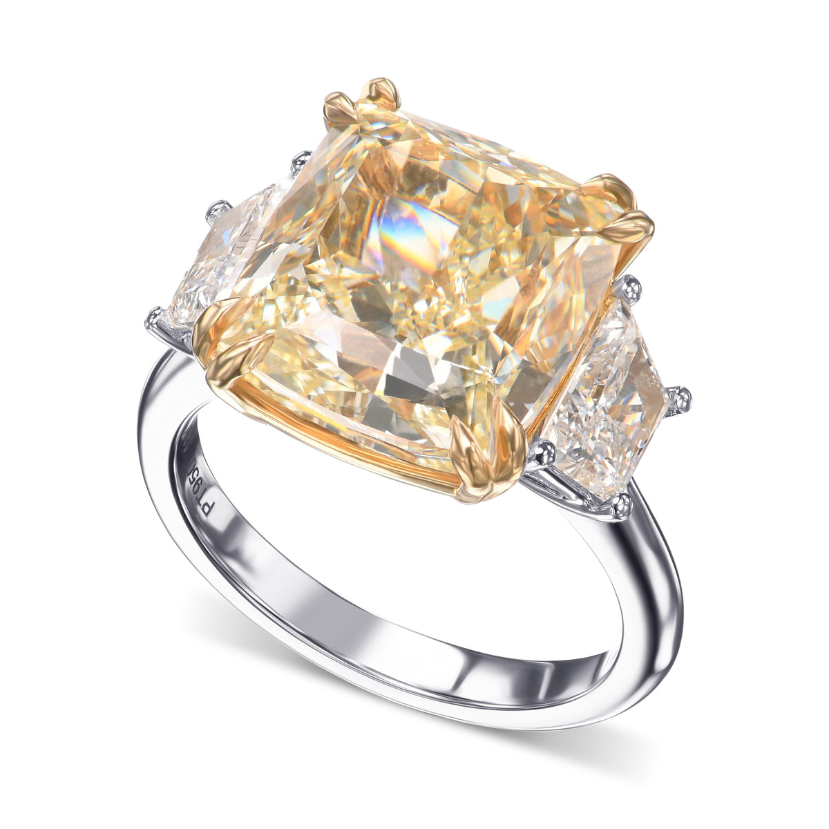 Light Yellow Cushion Three-Stone Diamond Ring 