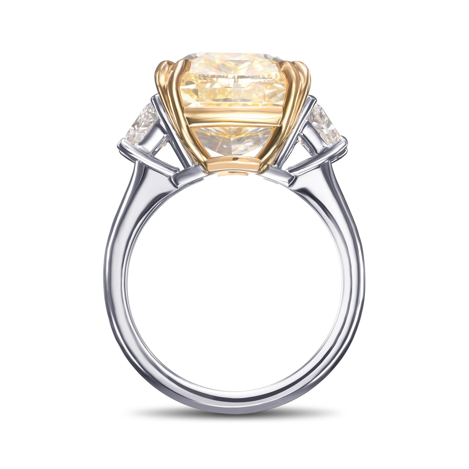 Light Yellow Cushion Three-Stone Diamond Ring 
