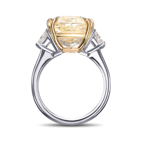 Light Yellow Cushion Three-Stone Diamond Ring 