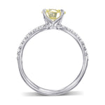 Fancy Greenish Yellow Round Diamond Solitaire Pave Side Stone Ring