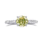 Fancy Greenish Yellow Round Diamond Solitaire Pave Side Stone Ring