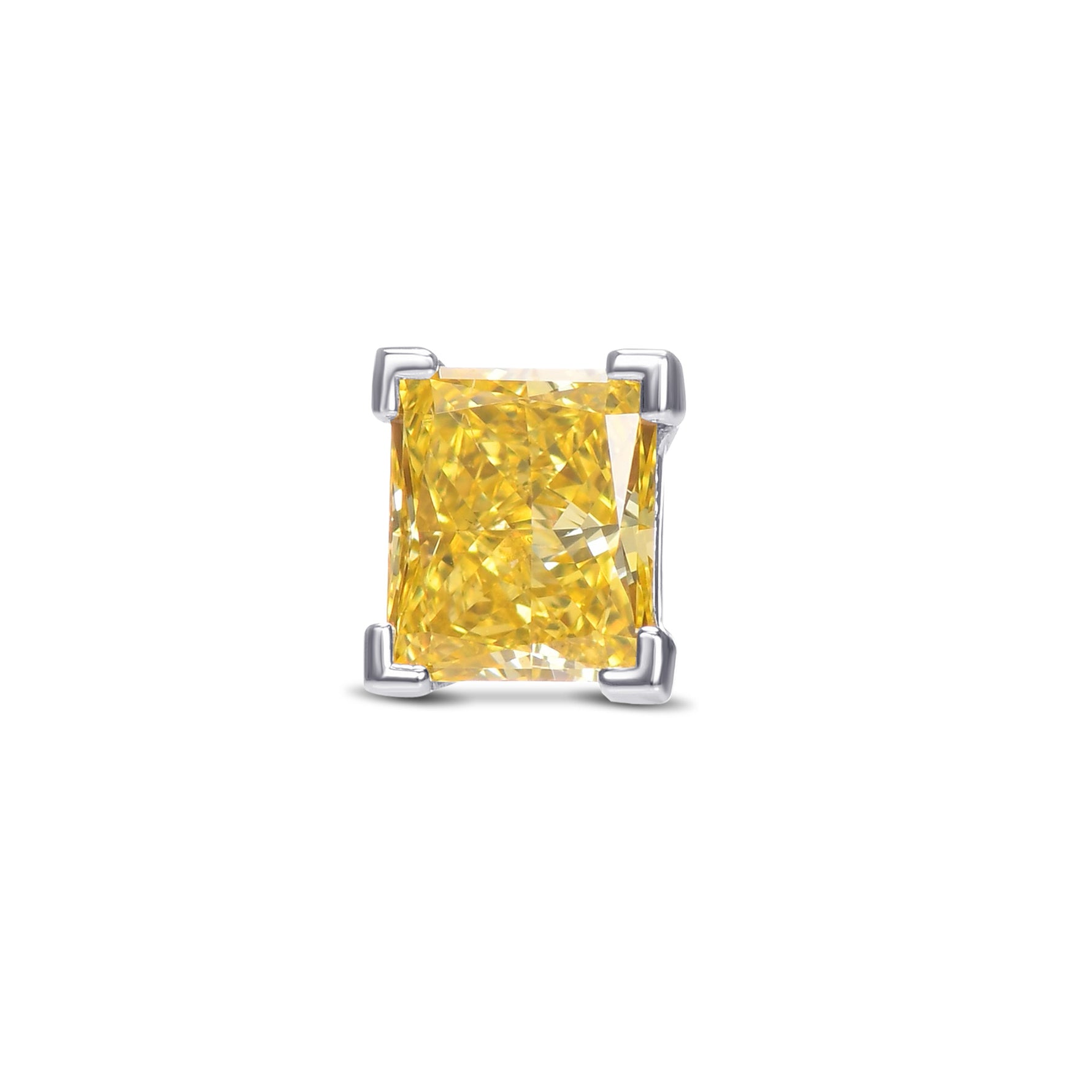 Fancy Intense Yellow Princess Diamond Stud Earring