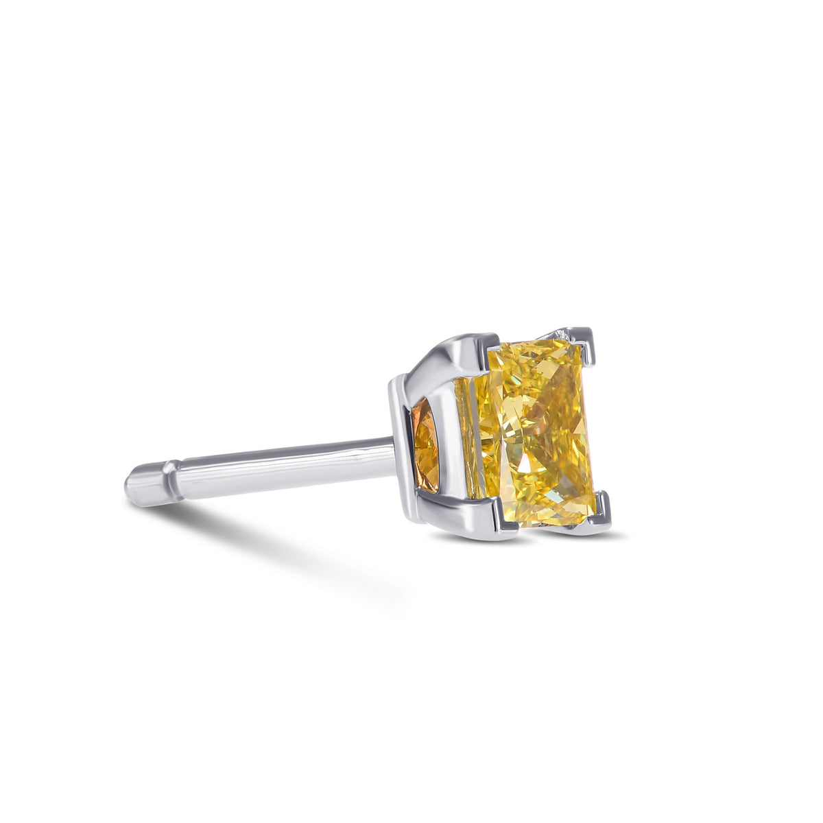 Fancy Intense Yellow Princess Diamond Stud Earring