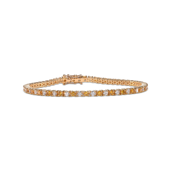 Fancy Vivid Orange Yellow and White Round Diamond Tennis Bracelet