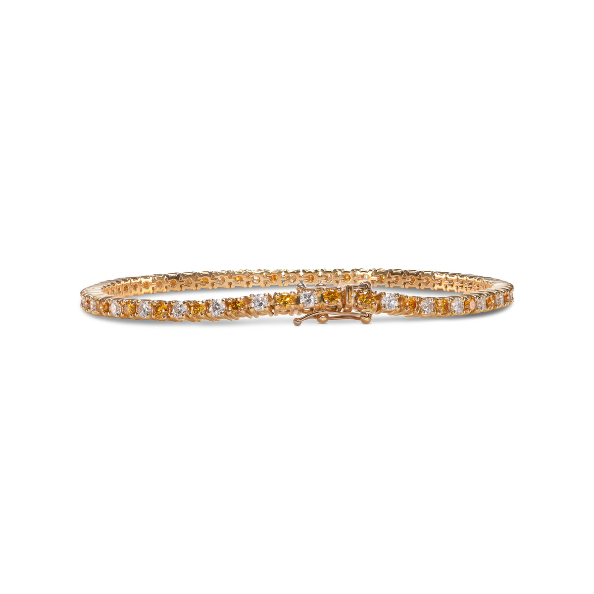 Fancy Vivid Orange Yellow and White Round Diamond Tennis Bracelet