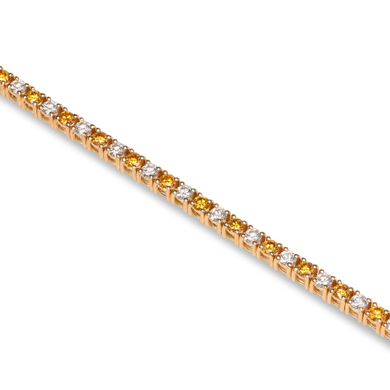 Fancy Vivid Orange Yellow and White Round Diamond Tennis Bracelet