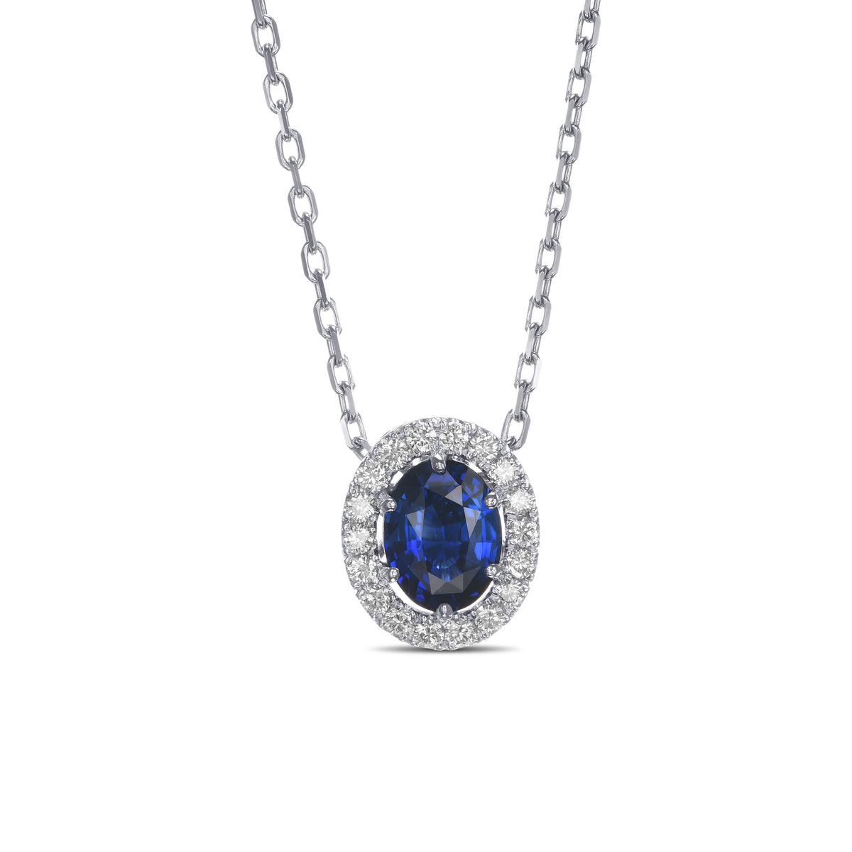 Blue Sapphire Oval Shape Halo Pendant