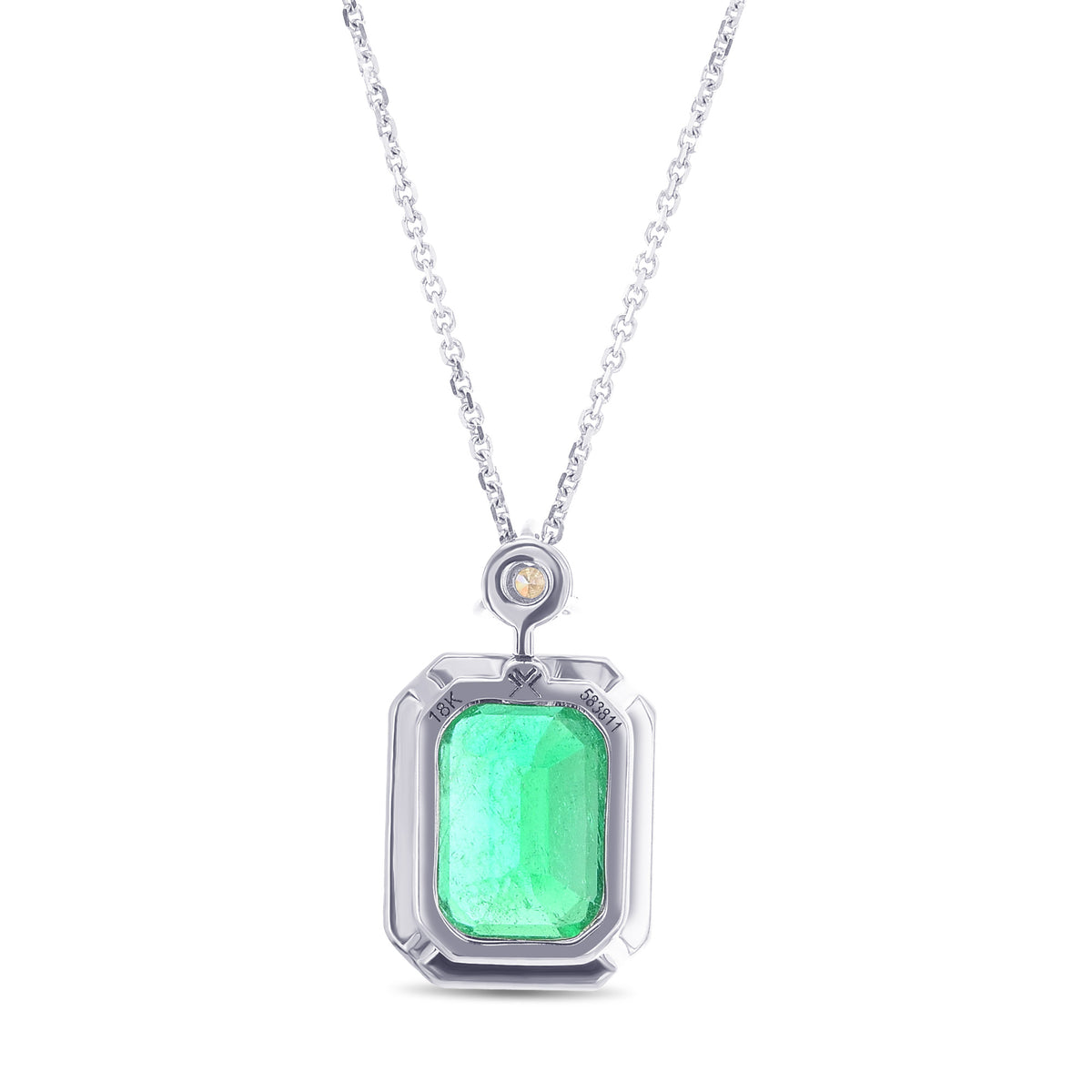 Colombian Vivid Green Emerald Halo Diamond Drop Pendant