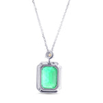 Colombian Vivid Green Emerald Halo Diamond Drop Pendant