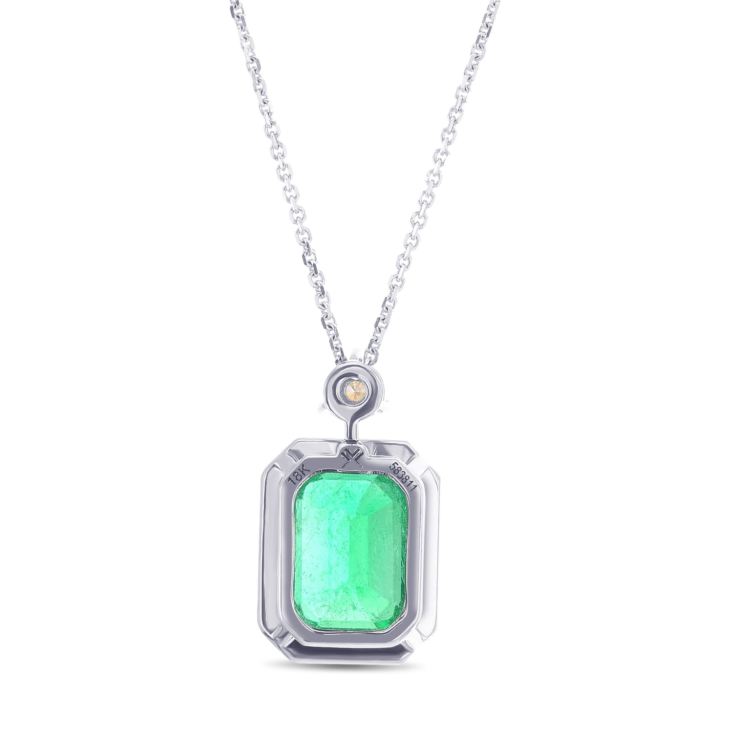 Colombian Vivid Green Emerald Halo Diamond Drop Pendant