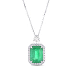 Colombian Vivid Green Emerald Halo Diamond Drop Pendant