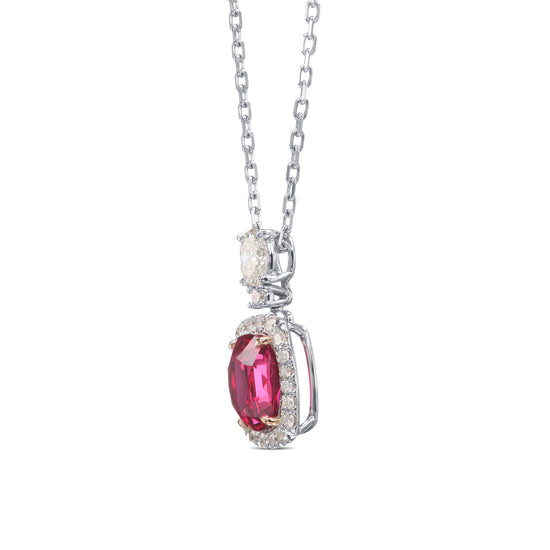 Oval Pigeon Blood Ruby and Diamond Halo Pendant