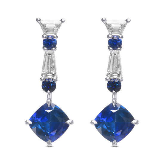 Blue Sapphire and Diamond Drop Earrings