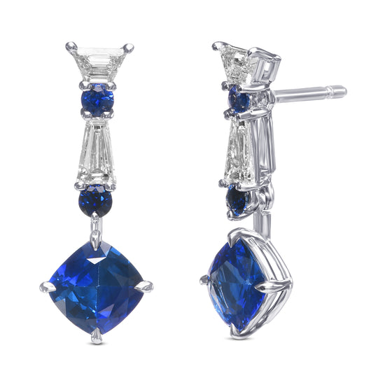 Blue Sapphire and Diamond Drop Earrings