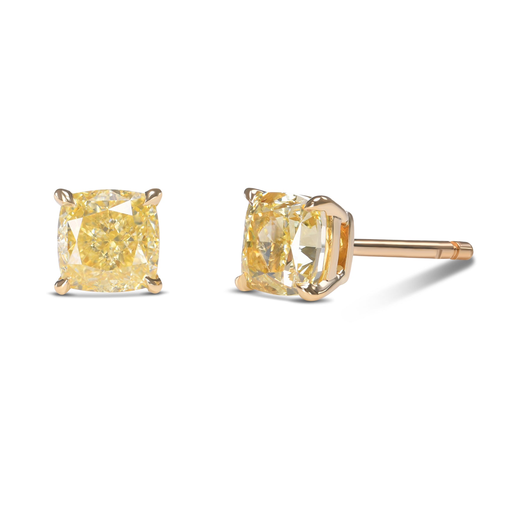Fancy Yellow Cushion Diamond Stud Earrings