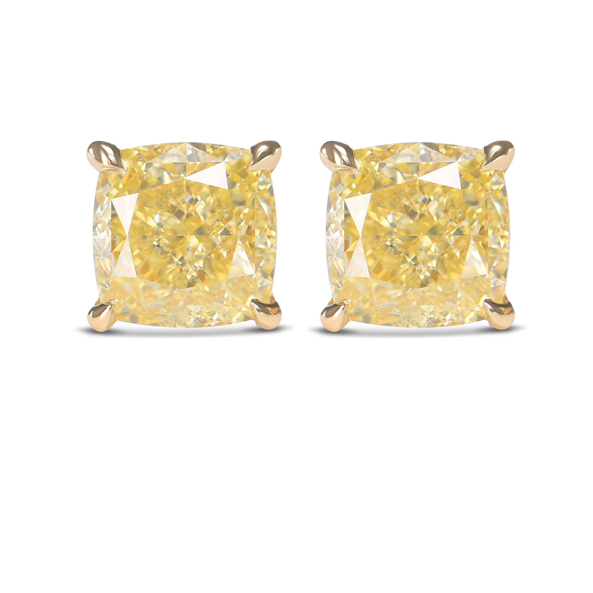 Fancy Yellow Cushion Diamond Stud Earrings