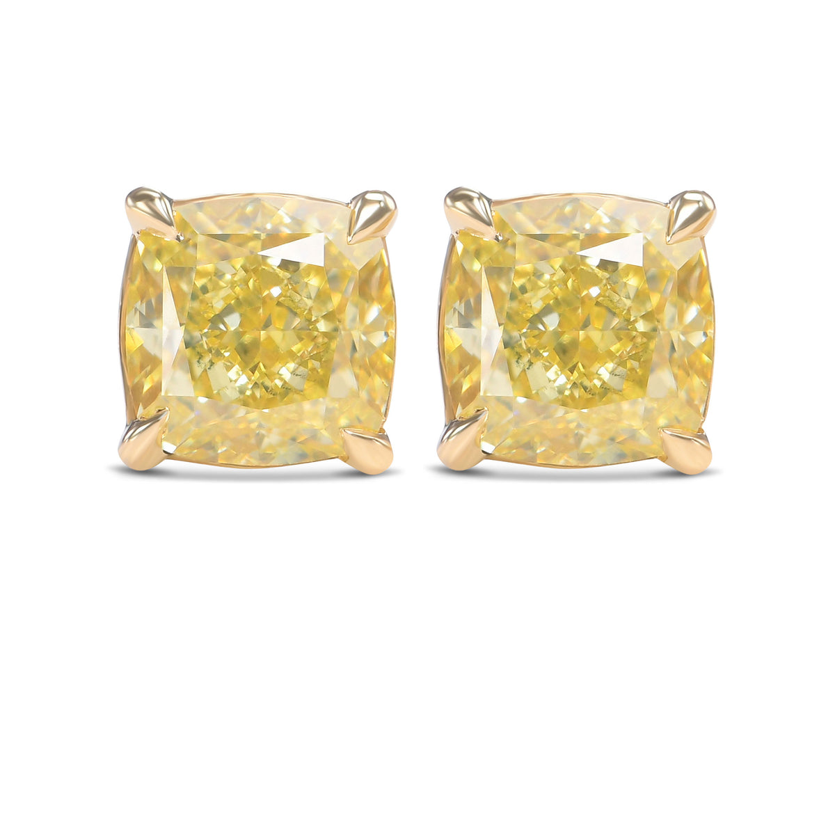 Fancy Intense Yellow Cushion Diamond Stud Earrings