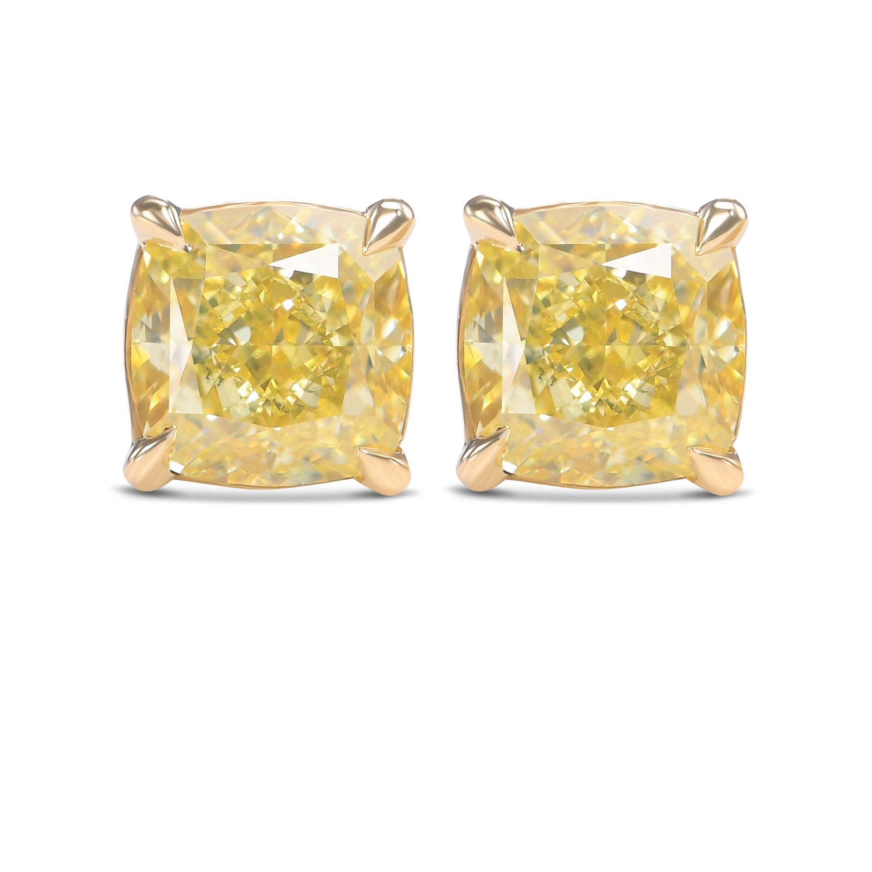 Fancy Intense Yellow Cushion Diamond Stud Earrings